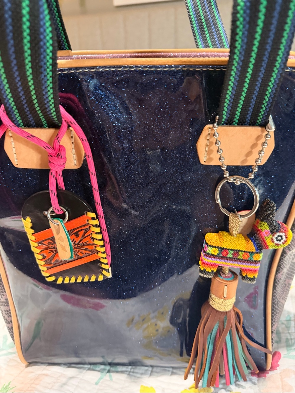 Consuela Glittery Navy Patent Chica Tote Bag with Multicolor Accents - Picture 8 of 8